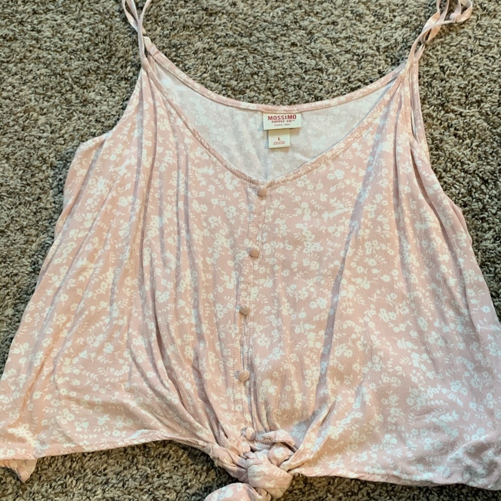 Pink floral cropped tie tank top